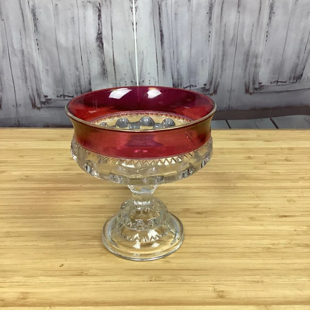Vintage Indiana Glass Kings Crown Thumbprint Ruby Red Pedestal Compote